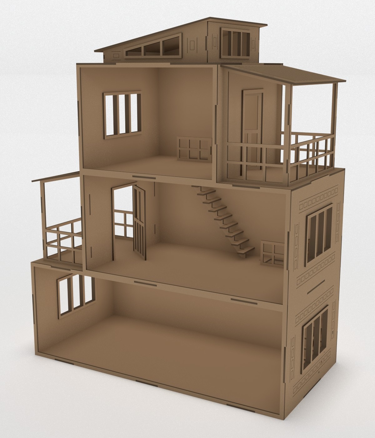 Laser Cut Wooden Modern Dollhouse 3mm Free Vector