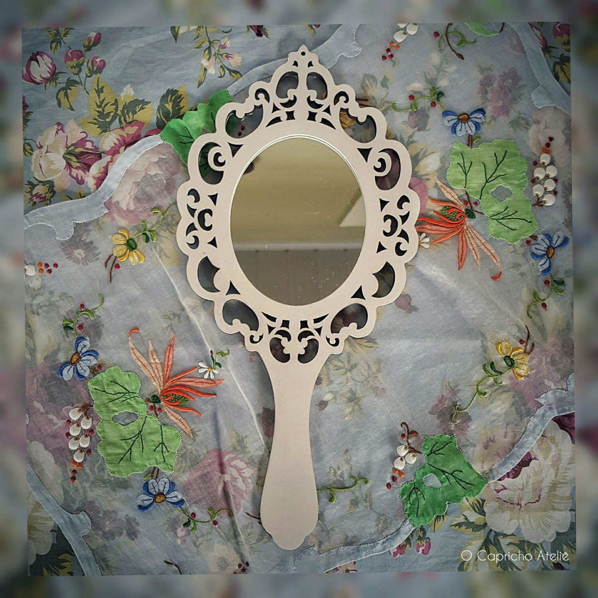 Laser Cut Decorative Hand Mirror Frame Free Vector
