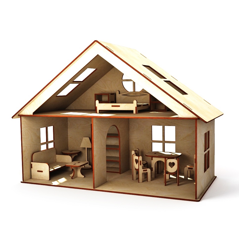 Laser Cut Cottage Dollhouse With Furniture Kids Toy Set Free Vector