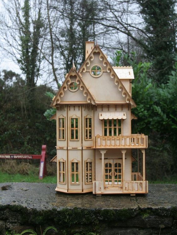 Laser Cut Wooden Gothic House Mini Two Floor Dollhouse DXF File