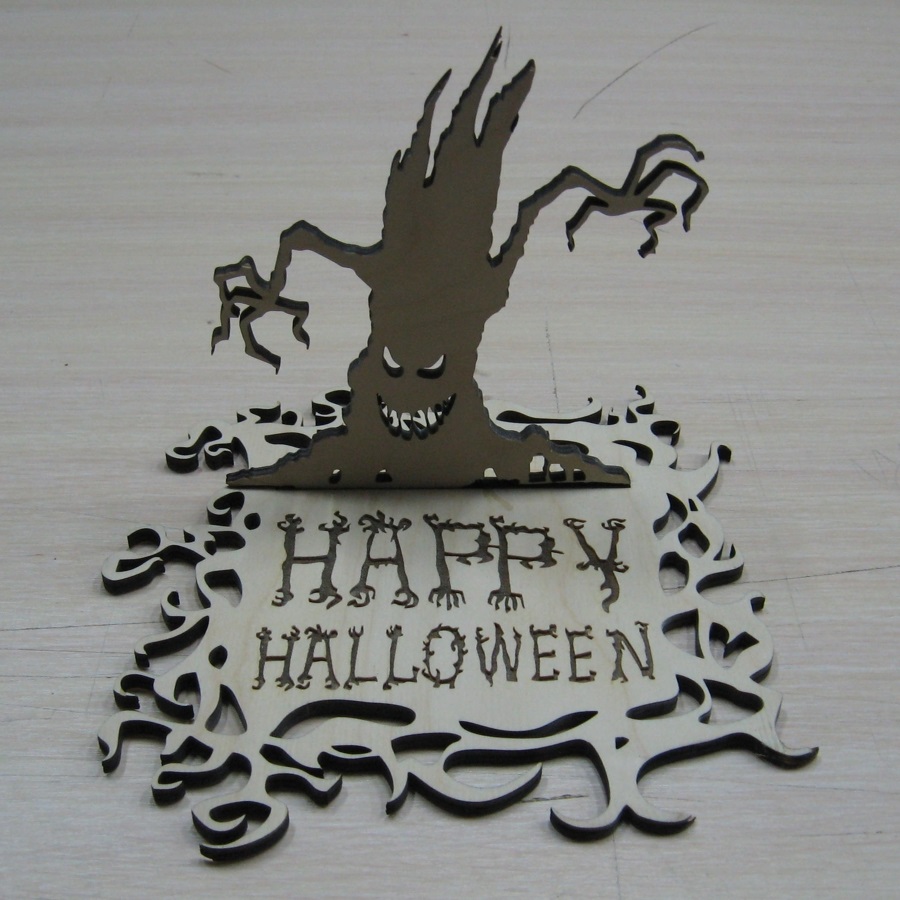 Laser Cut Happy Halloween Standing Decor Wooden Sign Free Vector