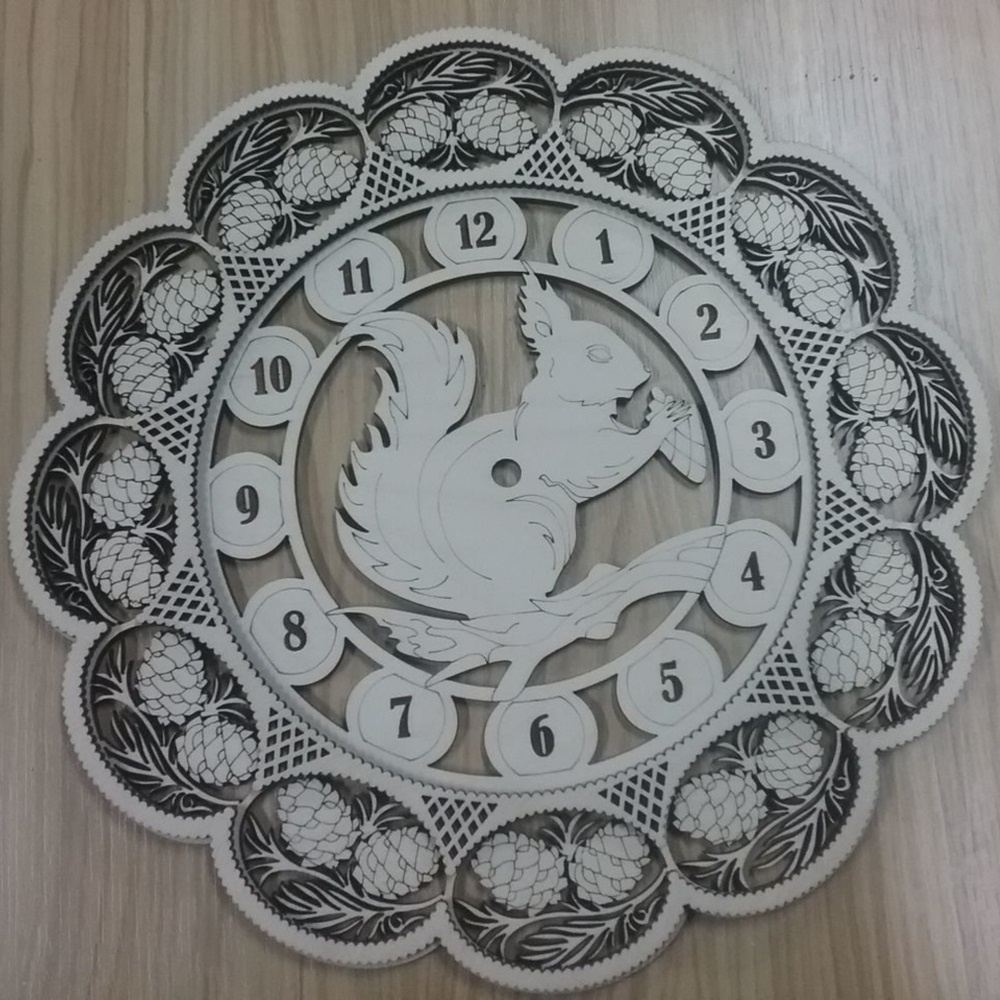 Laser Cut Wooden Decorative Squirrel Wall Clock Free Vector