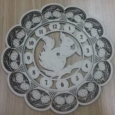 Laser Cut Wooden Decorative Squirrel Wall Clock Free Vector