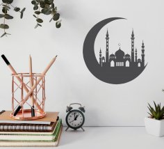 Laser Cut Crescent Moon With Mosque Free Vector