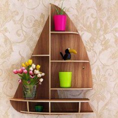 Laser Cut Sailboat Floating Wall-Mounted Storage Shelf DXF File