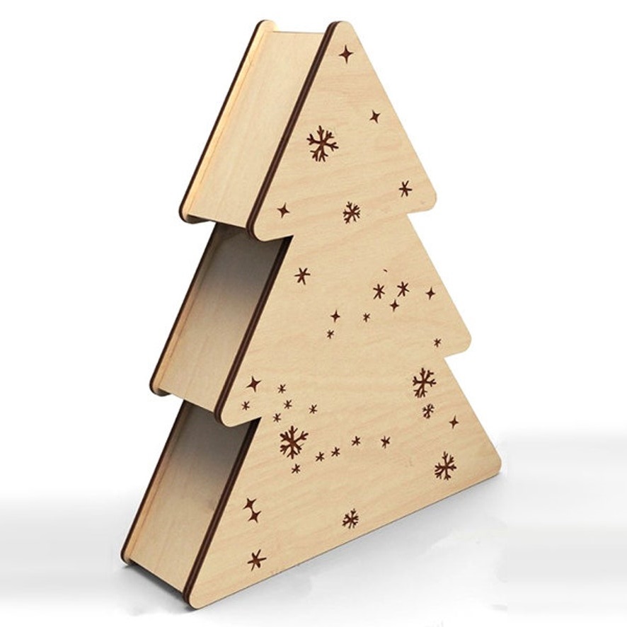 Laser Cut Christmas Tree Gift Box Free Vector