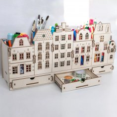 Laser Cut City Desk Organizer Storage Rack Drawers Free Vector