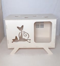 Laser Cut Wooden Cat House Free Vector