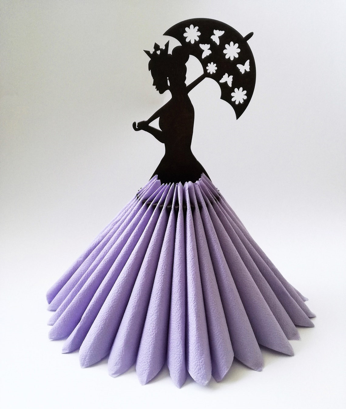 Laser Cut Umbrella Lady Wooden Paper Napkin Holder Free Vector