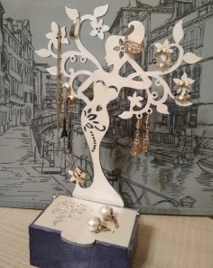 Laser Cut Jewelry Organizer Wooden Jewelry Storage Box With Jewelry Tree Stand Free Vector