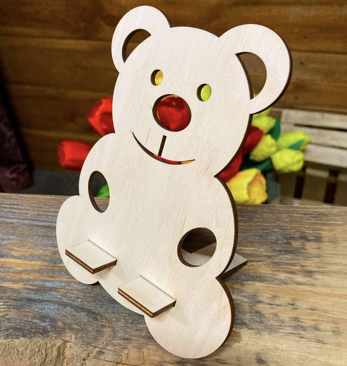 Laser Cut Wooden Teddy Bear Phone Holder Free Vector