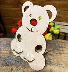 Laser Cut Wooden Teddy Bear Phone Holder Free Vector