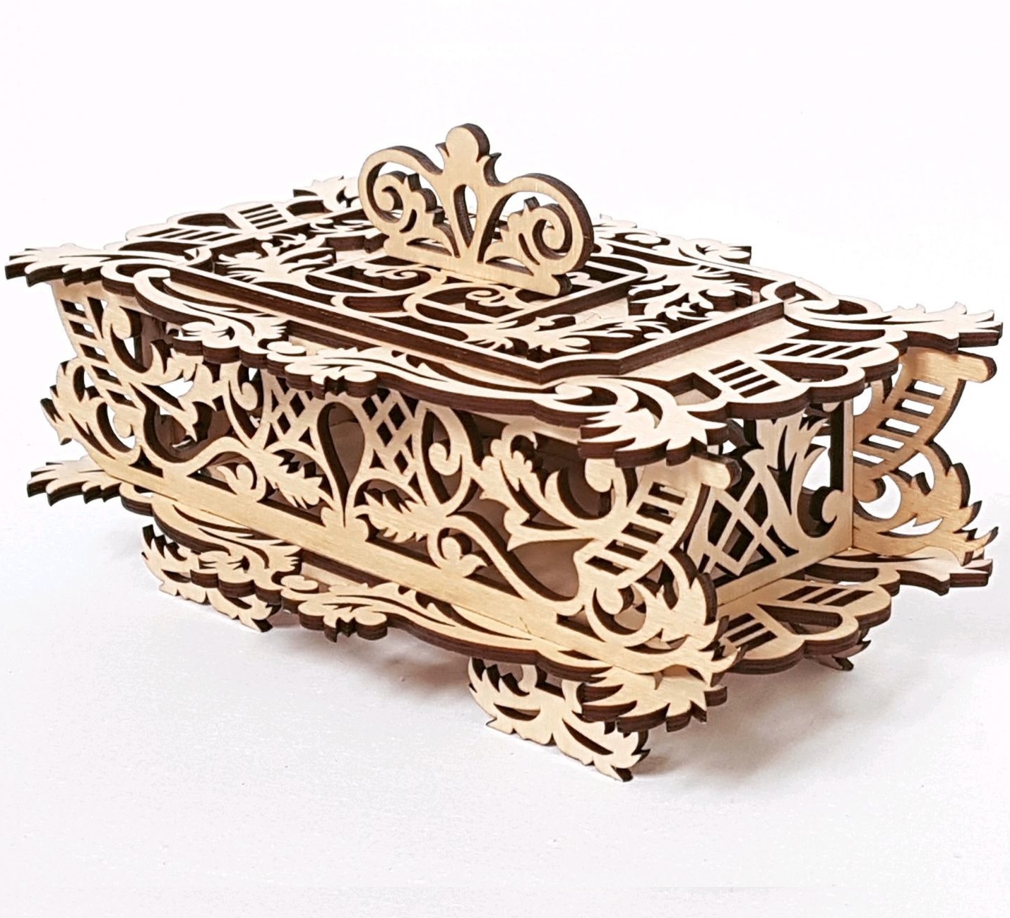 Laser Cut Decorative Wooden Basket With Lid DXF File