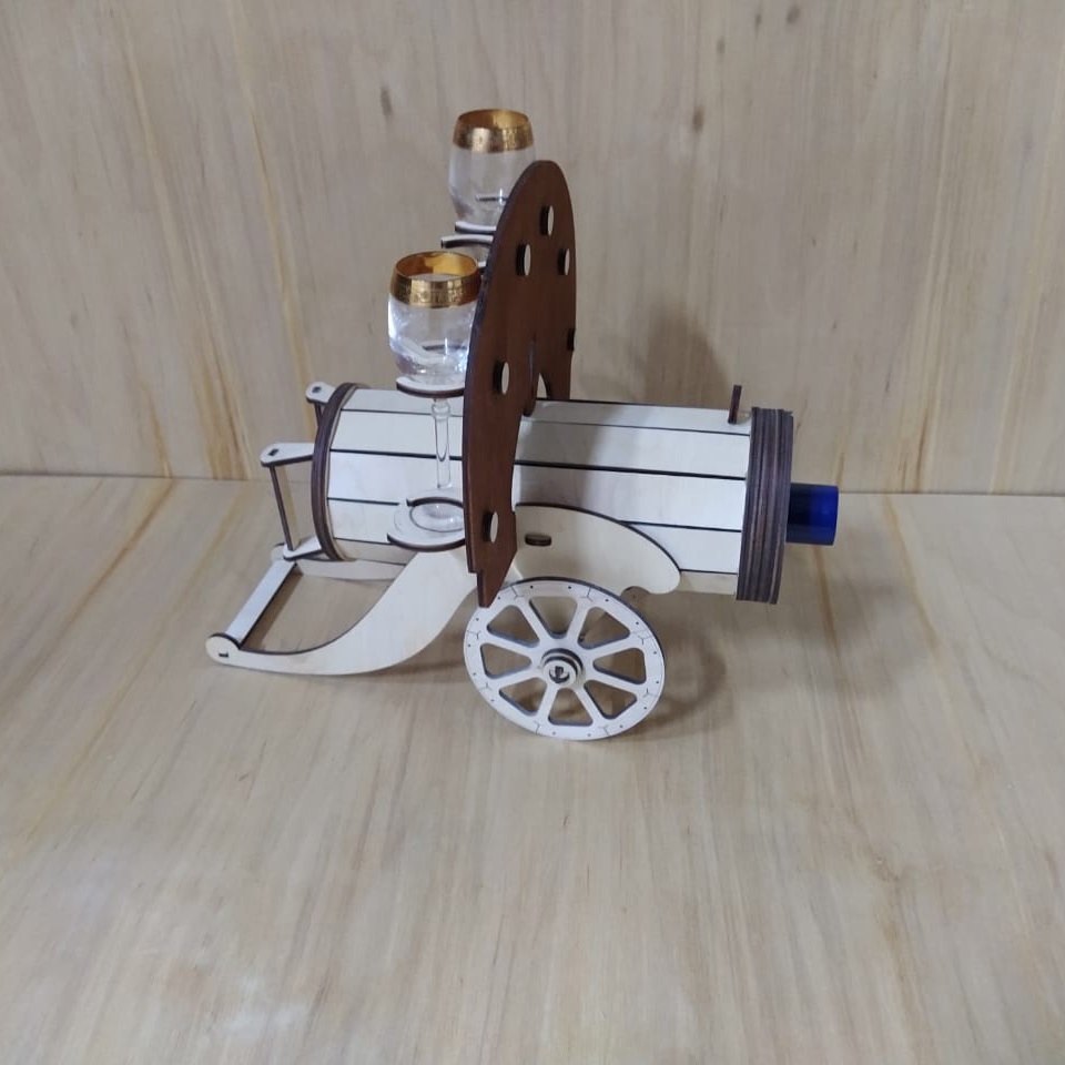 Laser Cut Wooden Vintage Cannon Wine Glass Bottle Holder Free Vector