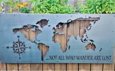 Laser Cut World Map Not All Who Wander Are Lost DXF File