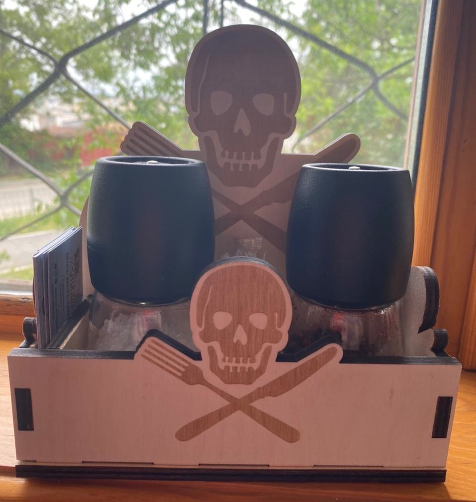 Laser Cut Pirate Napkin Holder With Salt And Pepper Shakers Free Vector