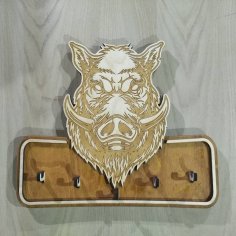 Laser Cut Wild Boar Head Keys Hanger Free Vector