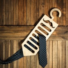 Laser Cut Wooden Moustache Tie Hanger Free Vector