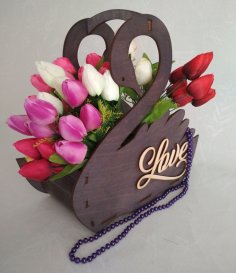 Laser Cut Swan Flower Basket Free Vector