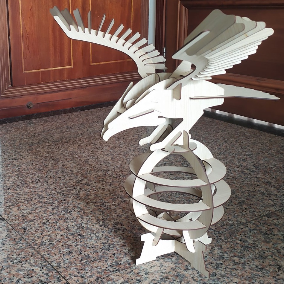 Laser Cut Wooden Eagle 3D Puzzle On Display Stand DXF File