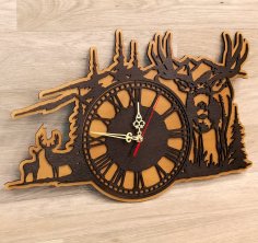 Laser Cut Forest Deer Wall Clock Hunting Wall Decor DXF File