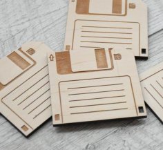 Laser Cut 3.5 Inch Wooden Floppy Disk Coasters SVG File