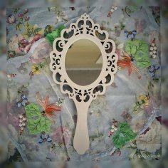 Laser Cut Decorative Hand Mirror Frame Free Vector