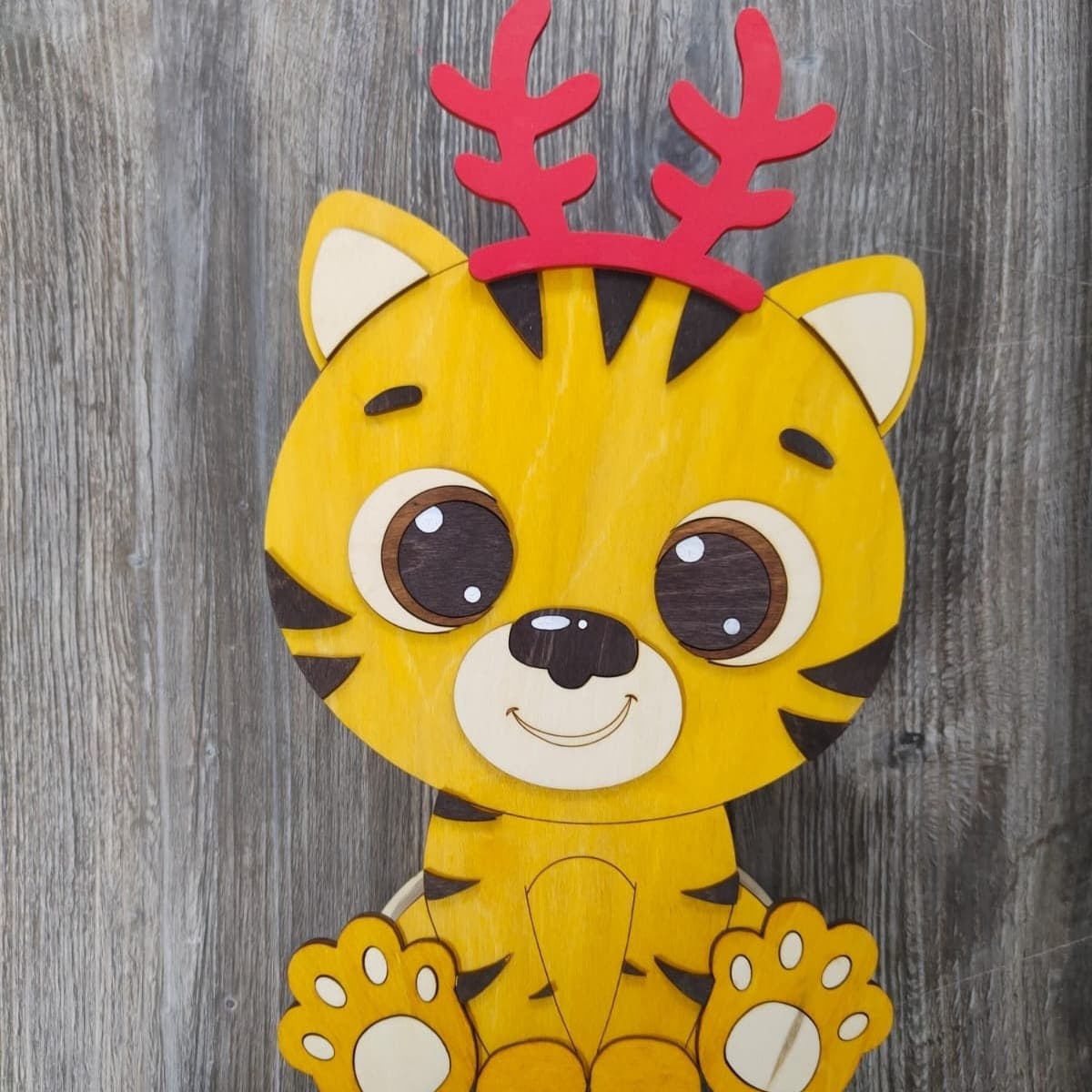 Laser Cut Christmas Tiger Cute Gift Box Free Vector