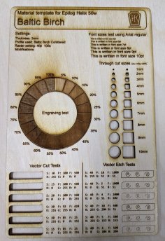 Laser Cut Etch Material Test Template DXF File