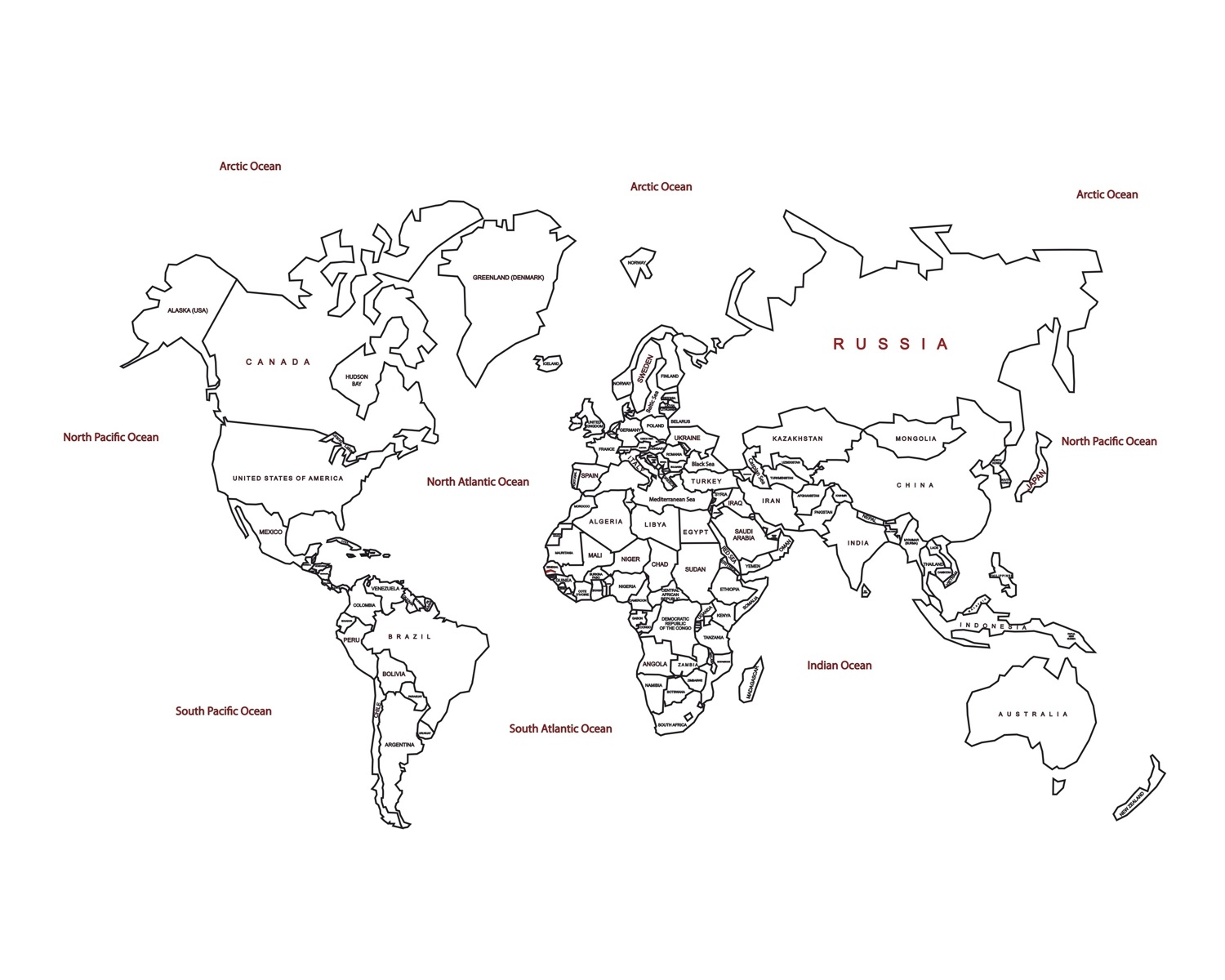 Laser Cut World Map With Country Names Free Vector