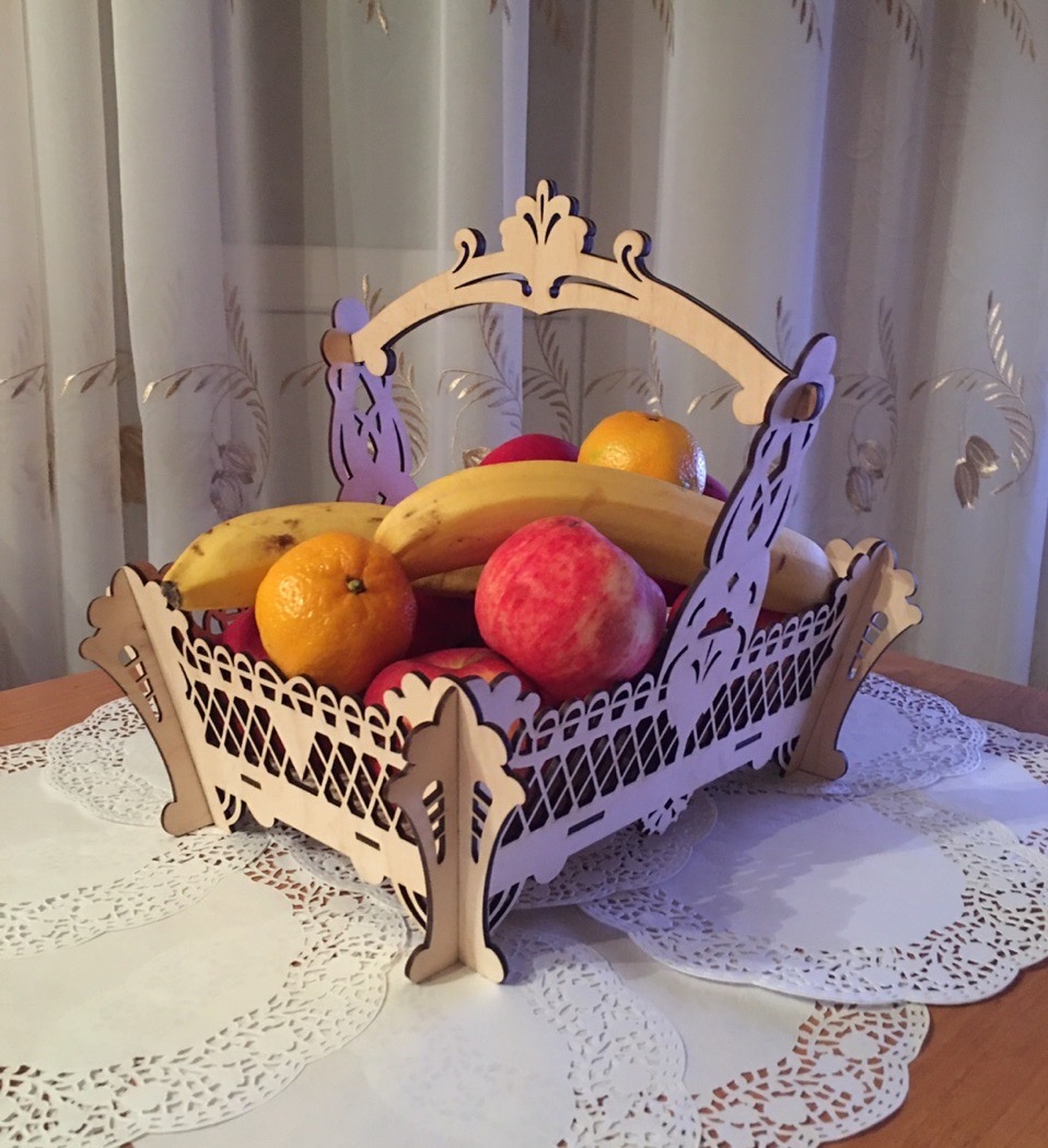 Laser Cut Wooden Decorative Fruit Basket Free Vector