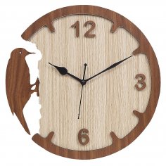 Laser Cut Woodpecker Style Wall Clock Modern Design Decorative Clock Free Vector