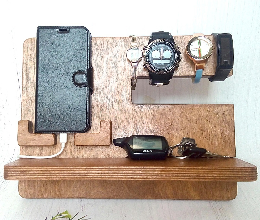 Laser Cut Phone Docking Station Key Holder Watch Organizer Men Free Vector