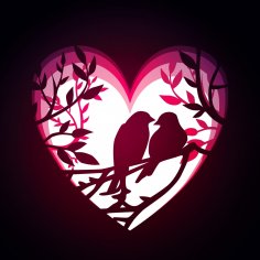 Laser Cut Love Birds Layered Decor DXF File