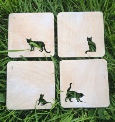 Laser Cut Wooden Cat Coasters DXF File