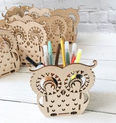 Laser Cut Owl Pen Holder Free Vector