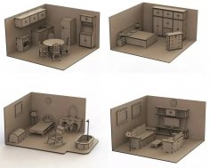 Laser Cut Dollhouse Kit Mini Furniture Free Vector