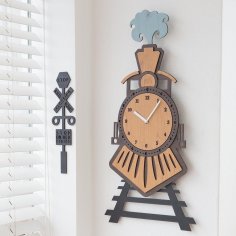 Laser Cut Wooden Train Wall Clock Kids Room Wall Decor Free Vector