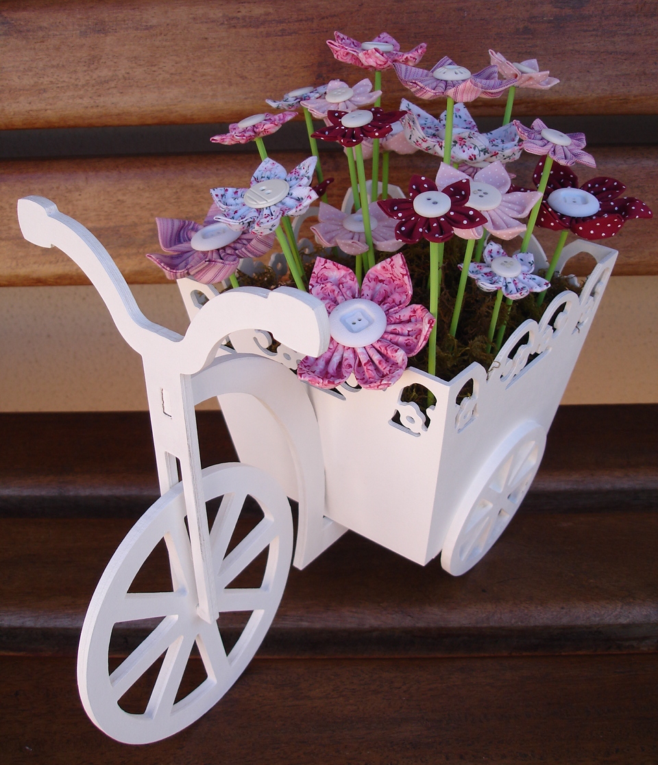 Laser Cut Wooden Tricycle Bike Flower Basket Free Vector