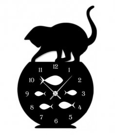 Laser Cut Naughty Cat Fish Tank Modern Wall Clock Home Decor Free Vector