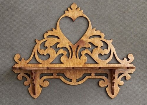 Laser Cut Wooden Heart Decor Wall Shelf Free Vector