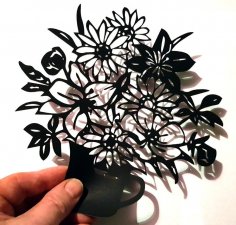 Laser Cut Flowers With Vase Home Decor Free Vector