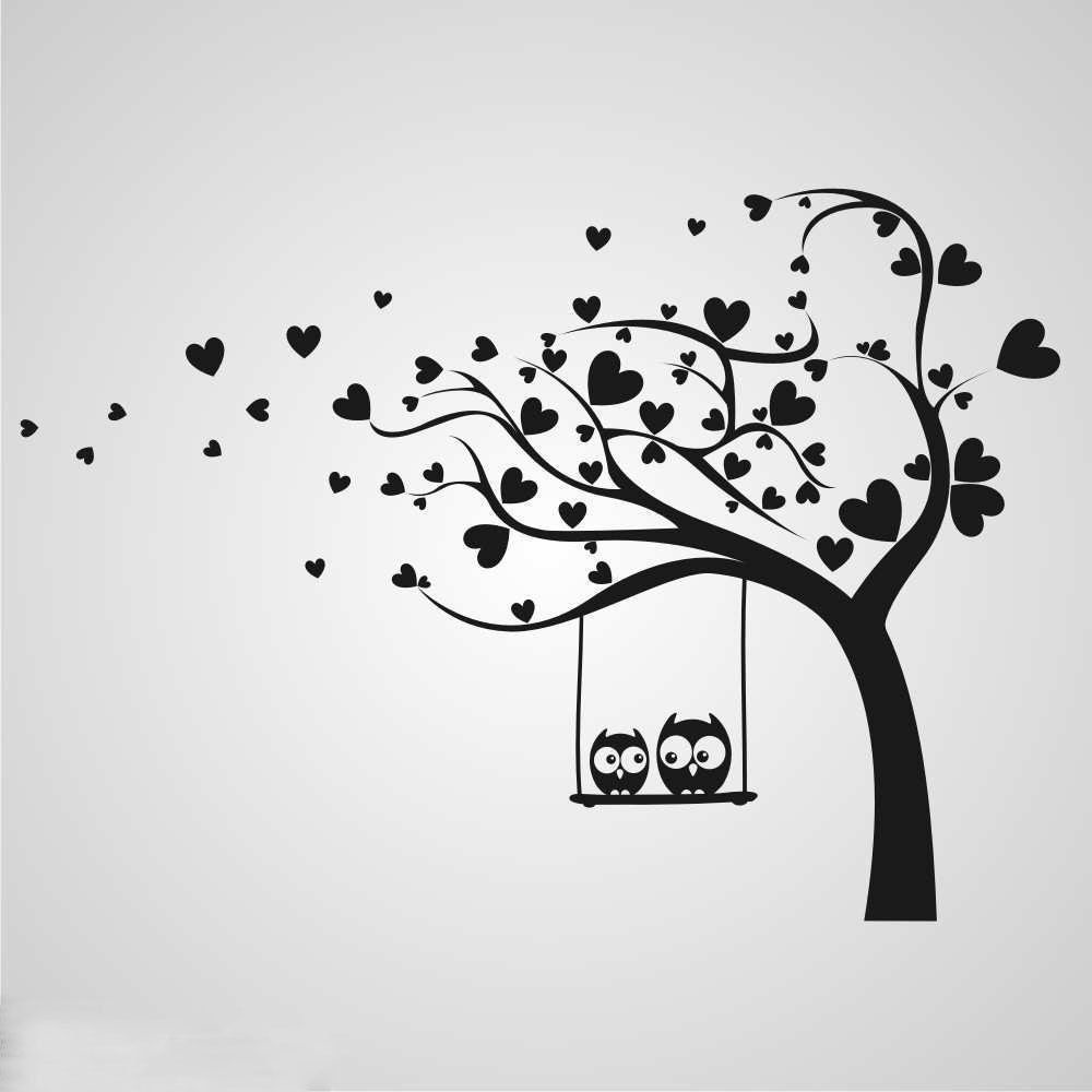 Laser Cut Engrave Valentine Tree With Owls Free Vector