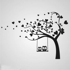 Laser Cut Engrave Valentine Tree With Owls Free Vector