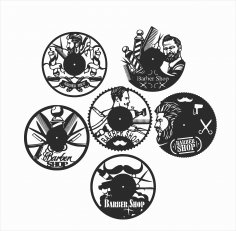 Laser Cut Barber Shop Vinyl Wall Clocks Free Vector