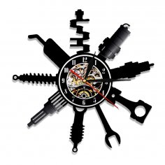 Laser Cut Auto Repair Shop Vinyl Record Wall Clock DXF File