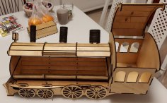 Laser Cut Locomotive Or Train Engine Wine Bottle Holder Gift Box DXF File