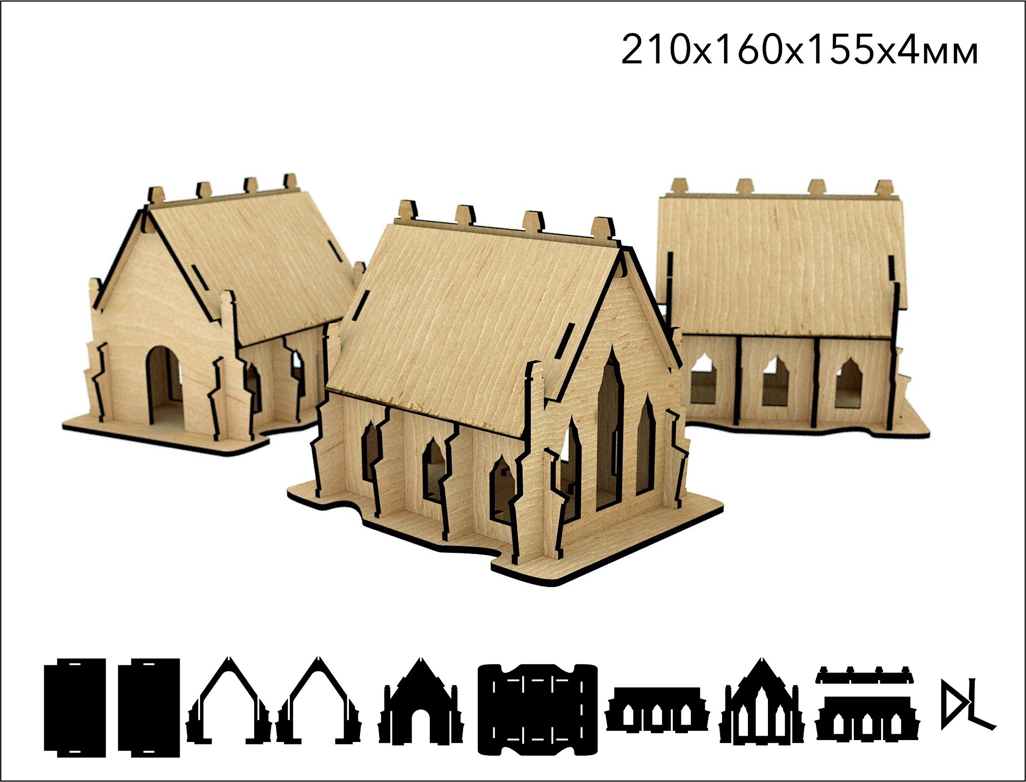 Laser Cut Wooden Cathedral 3D Model 4mm Free Vector