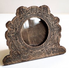 Laser Cut Round Wooden Photo Frame Decorative Engraved Free Vector