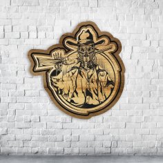 Laser Cut Engraved Robot Cowboy Badge Coaster Wall Decor Free Vector